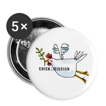 Peace / Fliegen für Frieden – Chick On A Mission - Buttons groß 56 mm (5er Pack) - Weiß - Vorne