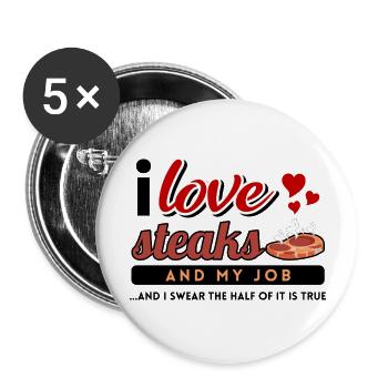 steak arbeit barbecue spruch essen handwerker net - Buttons groß 56 mm (5er Pack) - Weiß - Vorne