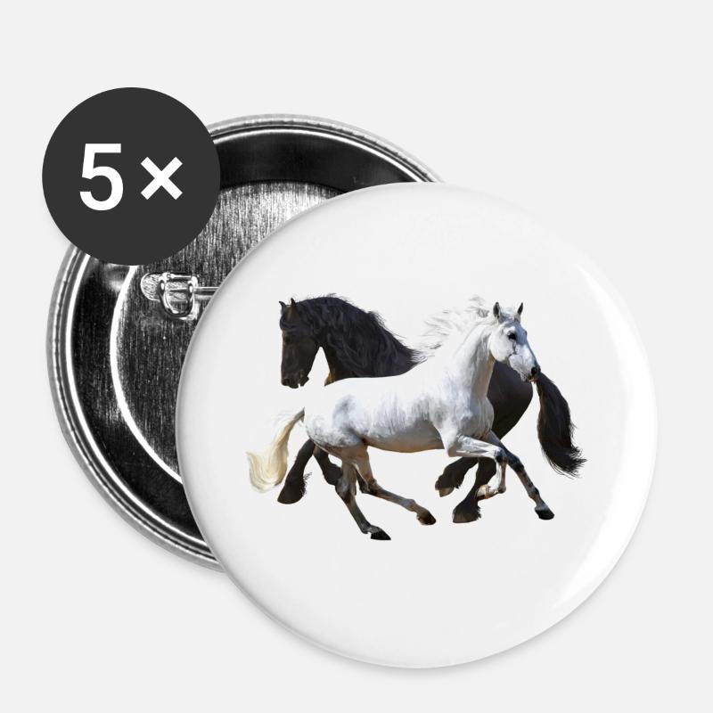 Pferde - Buttons groß 56 mm (5er Pack) - Weiß