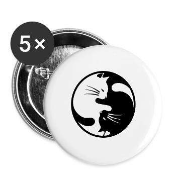 2 schwarze und weiße Katzen umarmt - Buttons groß 56 mm (5er Pack) - Weiß - Vorne