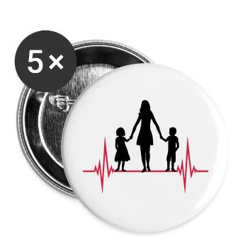 Heartbeat Mom Kids - Buttons large 2.2''/56 mm (5-pack) - white - Front