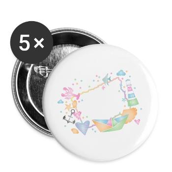 maritimer Rahmen aus bunten Muscheln und Symbole - Buttons groß 56 mm (5er Pack) - Weiß - Vorne