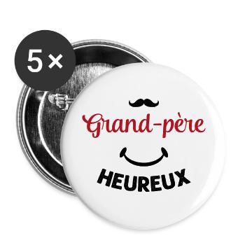 Cadeau drôle grand-père heureux - Lot de 5 grands badges (56 mm) - blanc - Devant