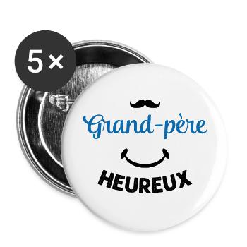 Cadeau drôle grand-père heureux - Lot de 5 grands badges (56 mm) - blanc - Devant