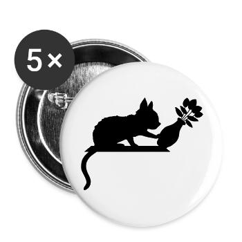 Blumenvase umstoßen freche Katze - Buttons groß 56 mm (5er Pack) - Weiß - Vorne