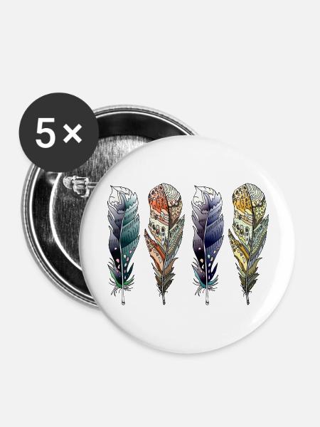 Feder - Buttons groß 56 mm (5er Pack) - Weiß
