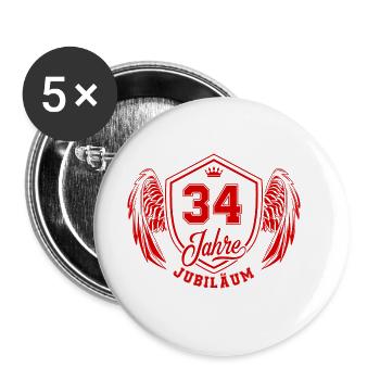 34 Zahl Wappen - Buttons groß 56 mm (5er Pack) - Weiß - Vorne