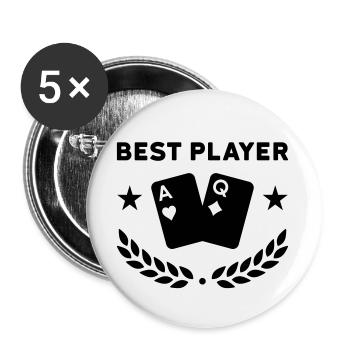 Meilleur joueur (cartes à jouer, étoiles, couronne de laurier) - Lot de 5 grands badges (56 mm) - blanc - Devant