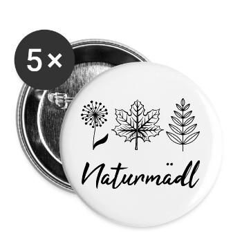 Naturmädl Wandern Wald Freizeit Wanderin Natur - Buttons groß 56 mm (5er Pack) - Weiß - Vorne