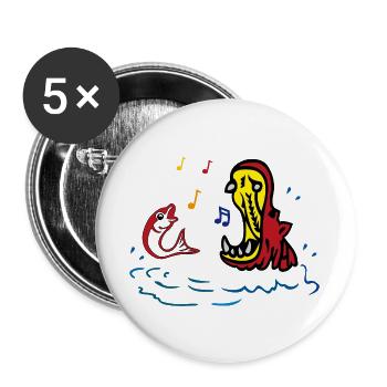 Hippo und Fisch singen im Duett - Buttons groß 56 mm (5er Pack) - Weiß - Vorne