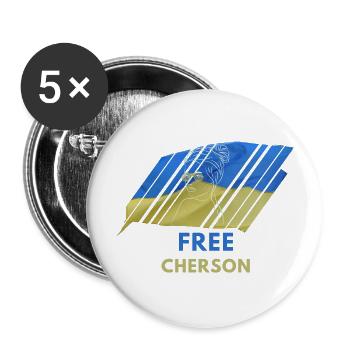 Free Cherson T-Shirt Ukraine Flagge Frau Geschenk - Buttons groß 56 mm (5er Pack) - Weiß - Vorne