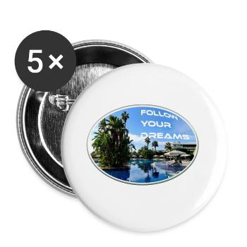 Rêves Vacances Suivre Soleil Plage Palmiers - Lot de 5 grands badges (56 mm) - blanc - Devant