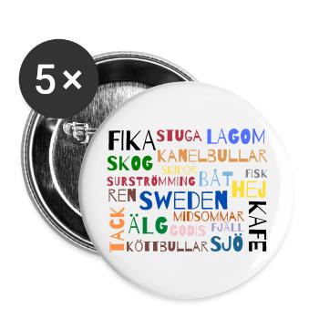 Wörter SWEDEN - Buttons groß 56 mm (5er Pack) - Weiß - Vorne