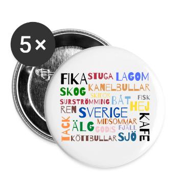 Wörter Sverige - Buttons groß 56 mm (5er Pack) - Weiß - Vorne
