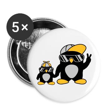 2 coole Pinguine Familie - Buttons groß 56 mm (5er Pack) - Weiß - Vorne
