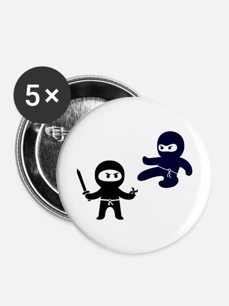 Ninjas - Buttons groß 56 mm (5er Pack) - Weiß