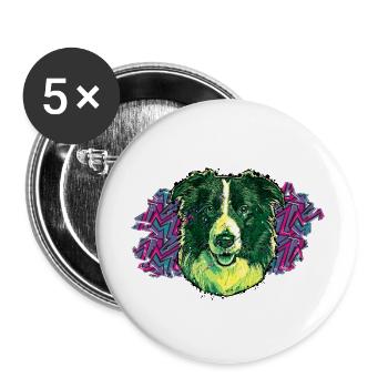 Head of Border collie - In graffiti #3 - Buttons large 2.2''/56 mm (5-pack) - white - Front