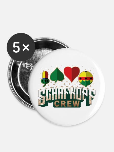 Schafkopf Crew - Buttons groß 56 mm (5er Pack) - Weiß
