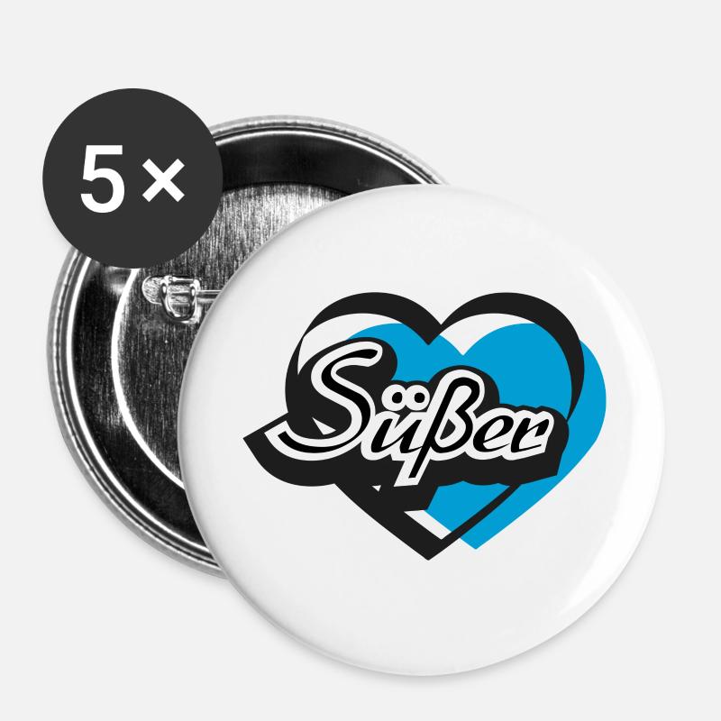 Süßer Herz - Buttons groß 56 mm (5er Pack) - Weiß