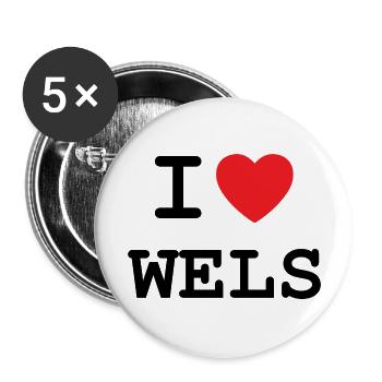 I love Wels - Ich liebe Wels - Buttons groß 56 mm (5er Pack) - Weiß - Vorne