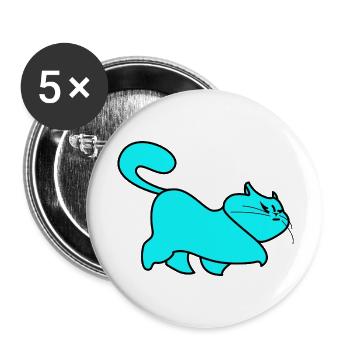 chat bleu - Lot de 5 grands badges (56 mm) - blanc - Devant