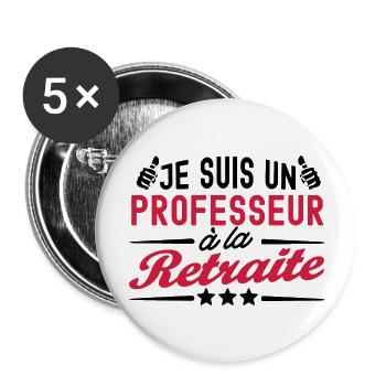 professeur à la retraite / professeur retraité - Lot de 5 grands badges (56 mm) - blanc - Devant
