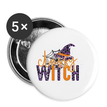 Stilvolle Hexe - Buttons groß 56 mm (5er Pack) - Weiß - Vorne