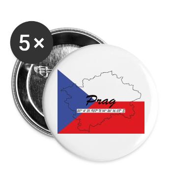 Prag - Hauptstadt mit GPS & Flagge - Buttons groß 56 mm (5er Pack) - Weiß - Vorne
