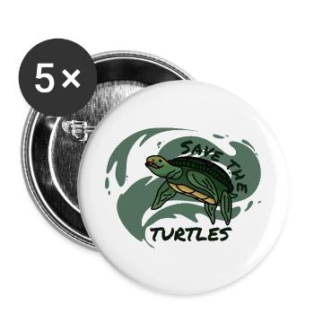 Sauvez l’eau des tortues vague de plastique marin - Lot de 5 grands badges (56 mm) - blanc - Devant