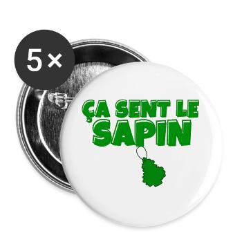 sapin, ça sent le sapin, Noël - Lot de 5 grands badges (56 mm) - blanc - Devant