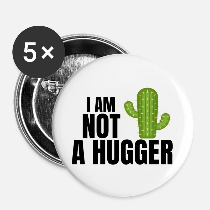 I am not a hugger, hug, cactus - Buttons large 2.2''/56 mm (5-pack) - white