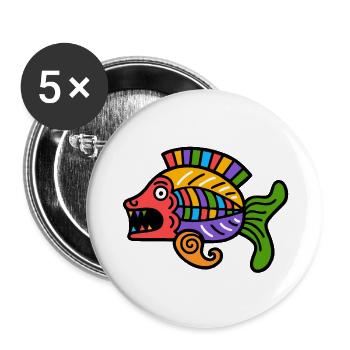 Kultur der Inkas, Fischsymbol - Buttons groß 56 mm (5er Pack) - Weiß - Vorne