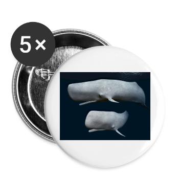 Zwei Pottwale, Wal, Walfisch - Buttons groß 56 mm (5er Pack) - Weiß - Vorne