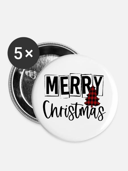 Roter Schottenkaro-Weihnachtsbaum - Buttons groß 56 mm (5er Pack) - Weiß
