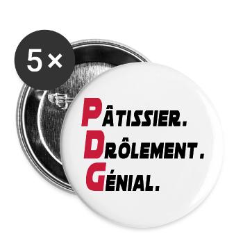pâtissier génial / cadeau humour pâtissier - Lot de 5 grands badges (56 mm) - blanc - Devant