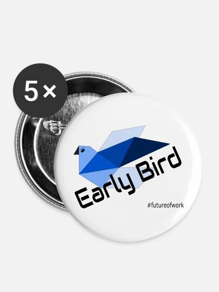 Early Bird Blau - Buttons groß 56 mm (5er Pack) - Weiß