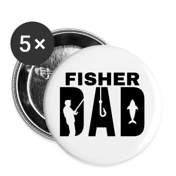Angeln, Fischer, Angelfächer - Buttons groß 56 mm (5er Pack) - Weiß - Vorne
