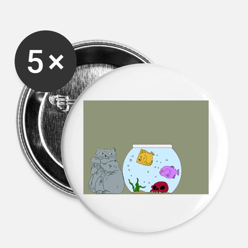 Cartoon cat - Buttons large 2.2''/56 mm (5-pack) - white