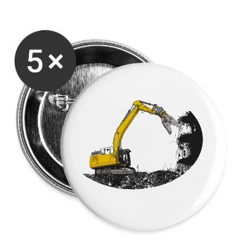Abreißbagger mit Schrottschere - Buttons groß 56 mm (5er Pack) - Weiß - Vorne