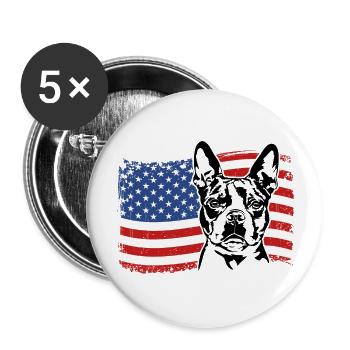 BOSTON TERRIER Amerika Fahne Hunde Hund Wilsigns - Buttons groß 56 mm (5er Pack) - Weiß - Vorne