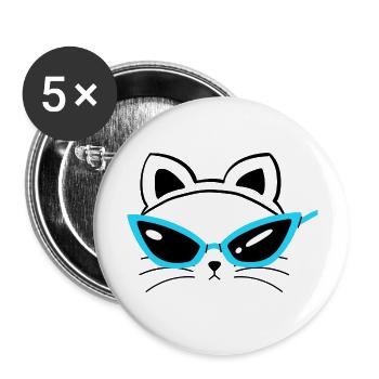 Cool Cat ... Katzen Sonnenbrille Gesicht - Buttons groß 56 mm (5er Pack) - Weiß - Vorne