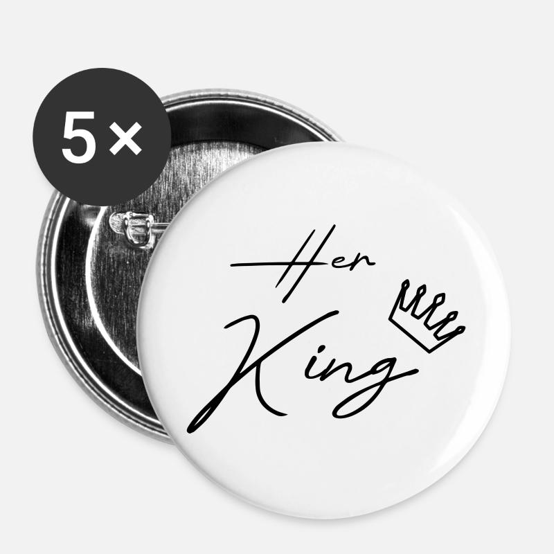her king his queen pair black - Buttons large 2.2''/56 mm (5-pack) - white