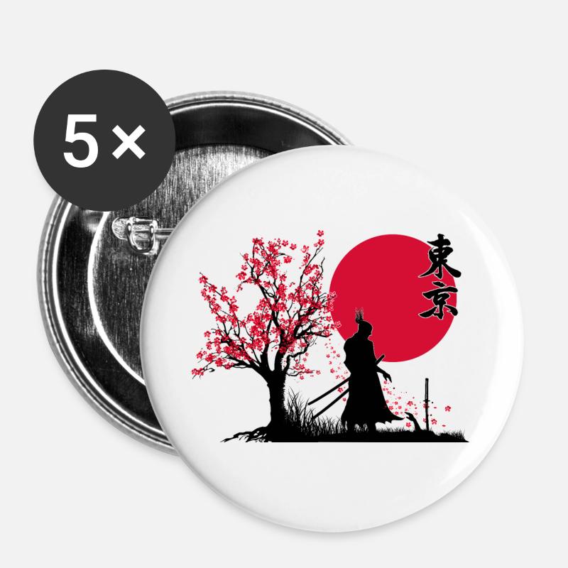 Samurai Shadow Slayer | HDR-Grafik Japanische Kunst - Buttons groß 56 mm (5er Pack) - Weiß