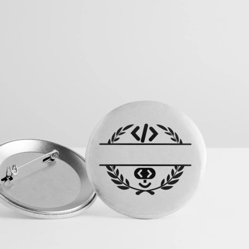 Code logo et code smiley dans une couronne de laurier Lot de 5 grands badges (56 mm)