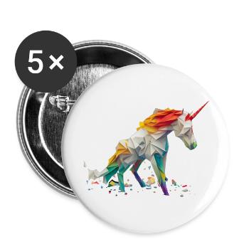 Origami Geometrie Einhorn bunt modern arty - Buttons groß 56 mm (5er Pack) - Weiß - Vorne