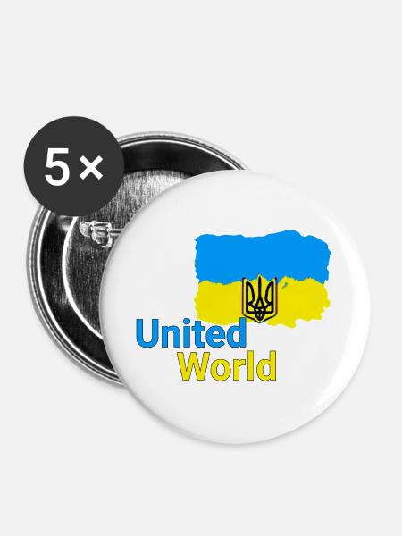 United World - Ukraine - Buttons groß 56 mm (5er Pack) - Weiß