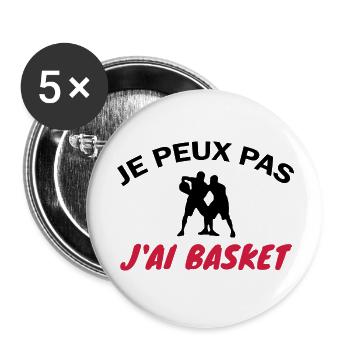 je peux pas j ai basket / cadeau humour basket - Lot de 5 grands badges (56 mm) - blanc - Devant