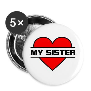 Herz, ich liebe meine Schwester - Buttons groß 56 mm (5er Pack) - Weiß - Vorne