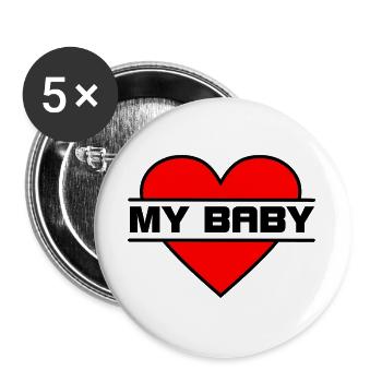 Cœur J’aime mon bébé - Lot de 5 grands badges (56 mm) - blanc - Devant