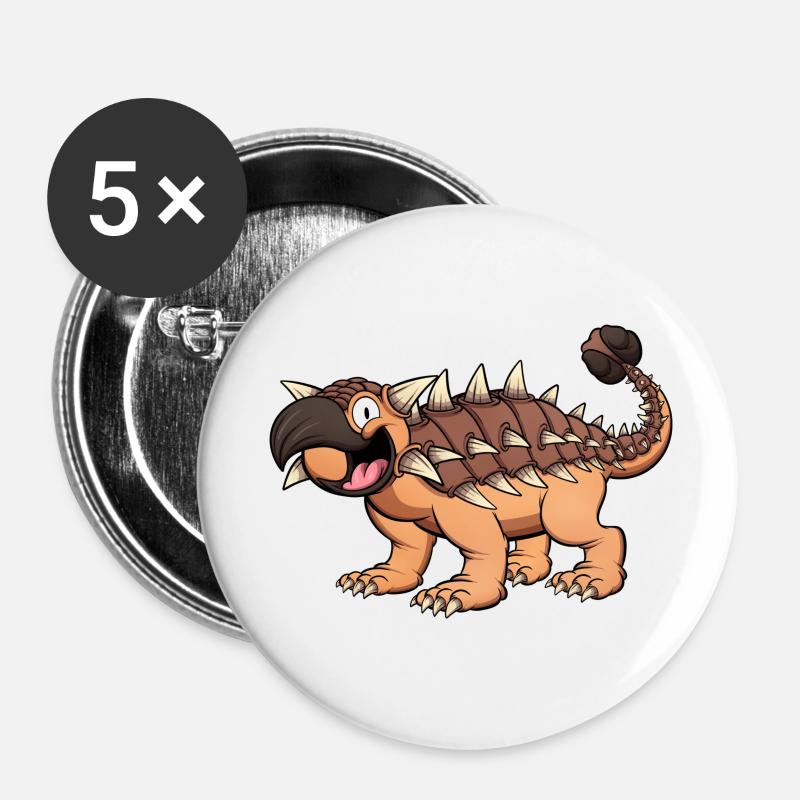 Happy Smiling Ankylosaurus - Buttons large 2.2''/56 mm (5-pack) - white